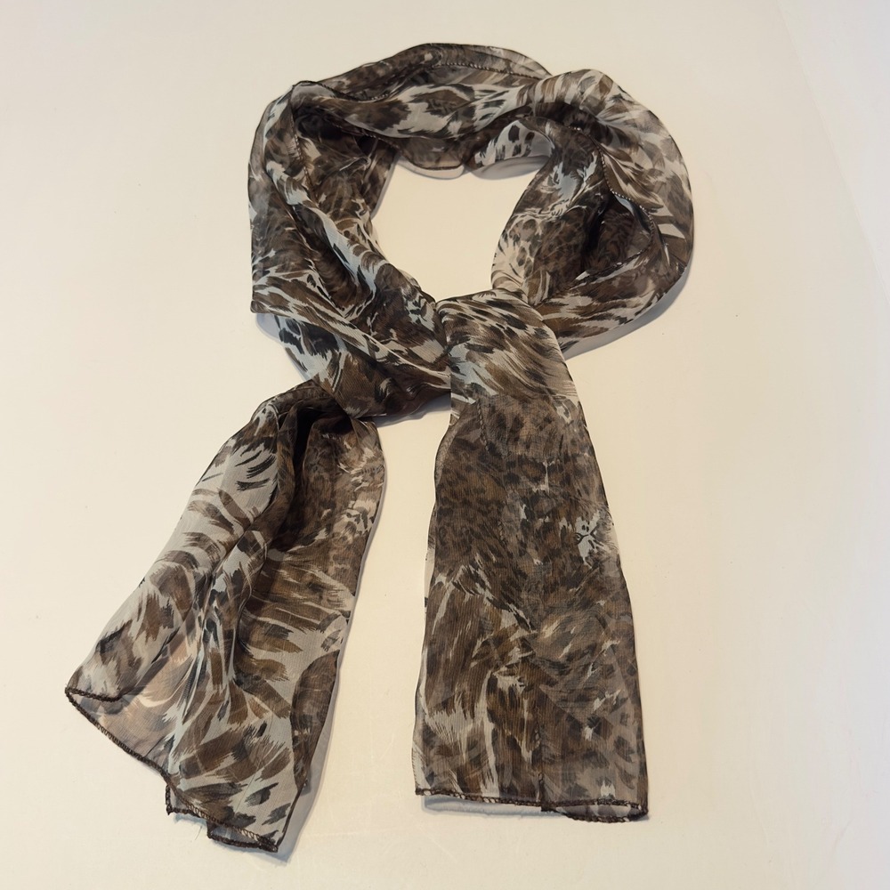 Safari Scarf Brown Abstract Animal Print Vintage 40x30 Sheer Lightweight Chic